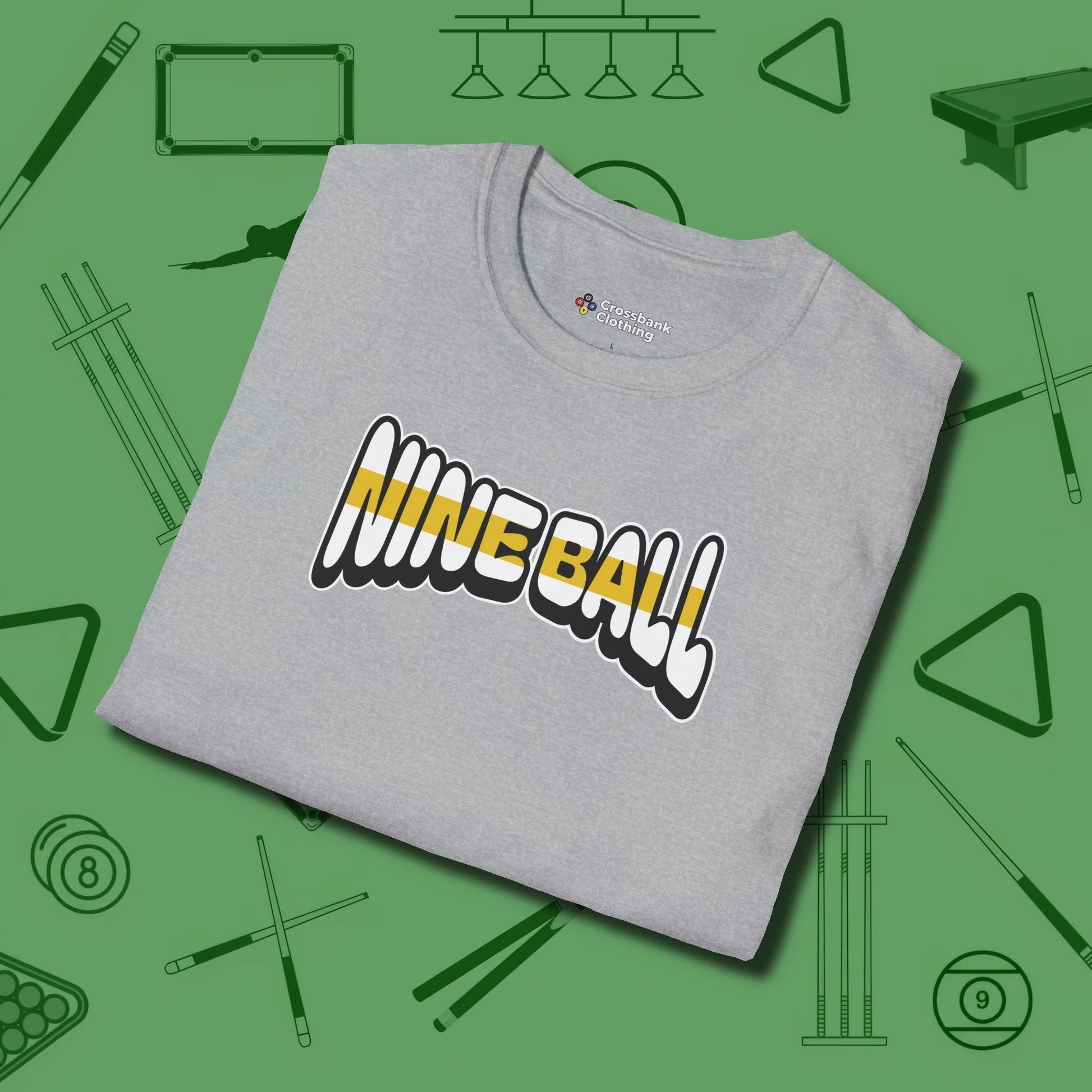 Nine Ball Letters T-Shirt, folded view, in Sport Grey it’s not a hobby — it’s a lifestyle