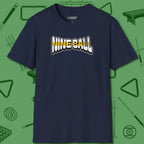 Nine Ball Letters T-Shirt, front view, in Navy clean lines for dirty minds