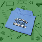 Old Man Sinking Balls Hoodie, folded view, in Carolina Blue for players who live the game