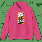 One More Rack Billiards Hoodie, front view, in Heliconia play in style, win in silence
