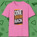 One More Rack Billiards T-Shirt, front view, in Azalea earns respect before the first shot