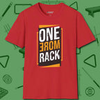 One More Rack Billiards T-Shirt, front view, in Red ideal for clean hits and clean fits
