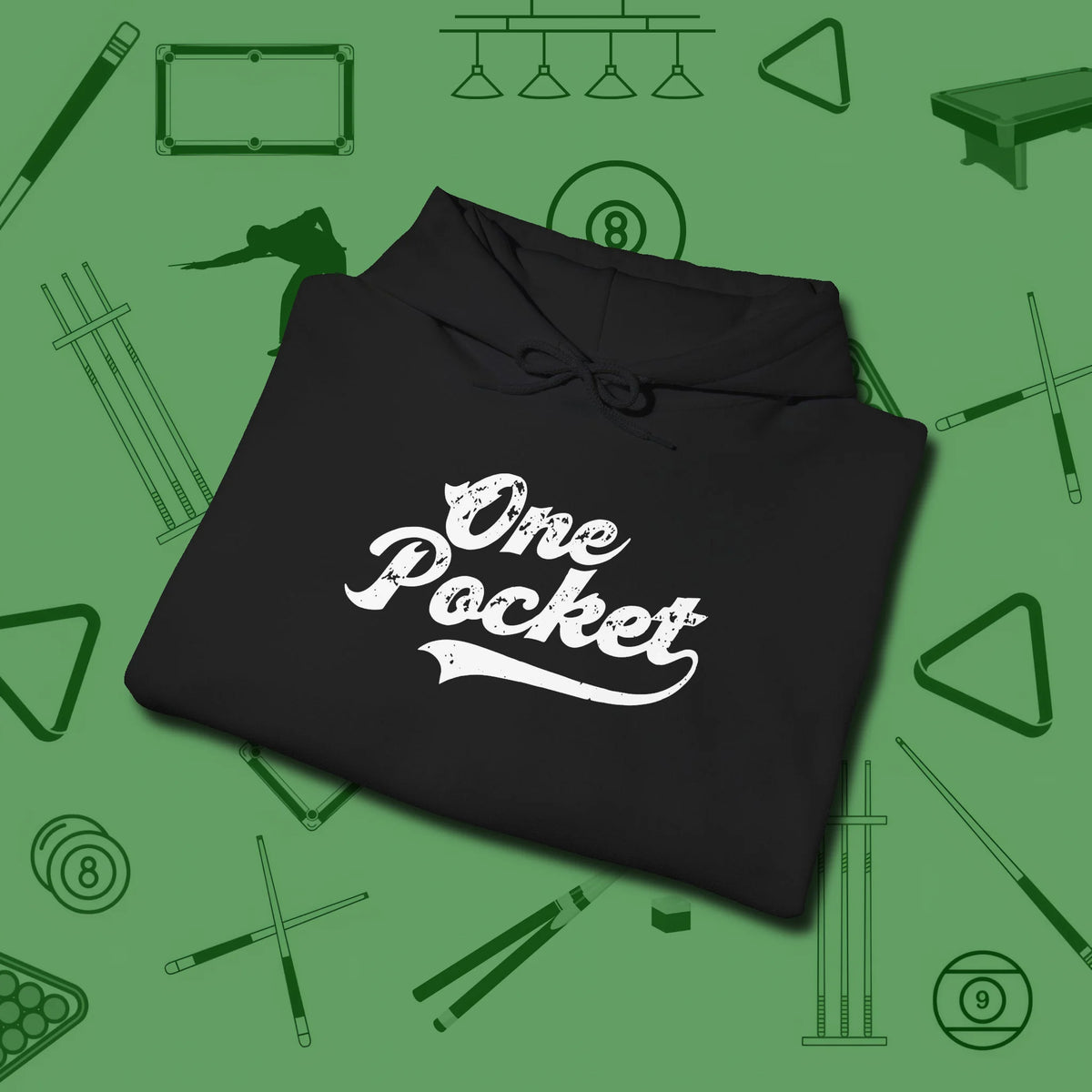 One Pocket Classic Hoodie, folded view, in Black the shirt that plays position