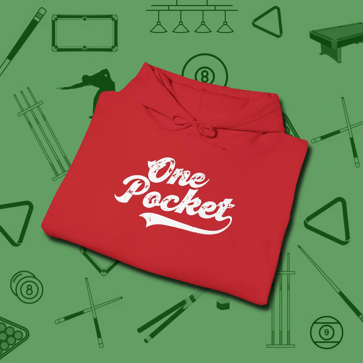 One Pocket Classic Hoodie, folded view, in Red style that banks as hard as you do