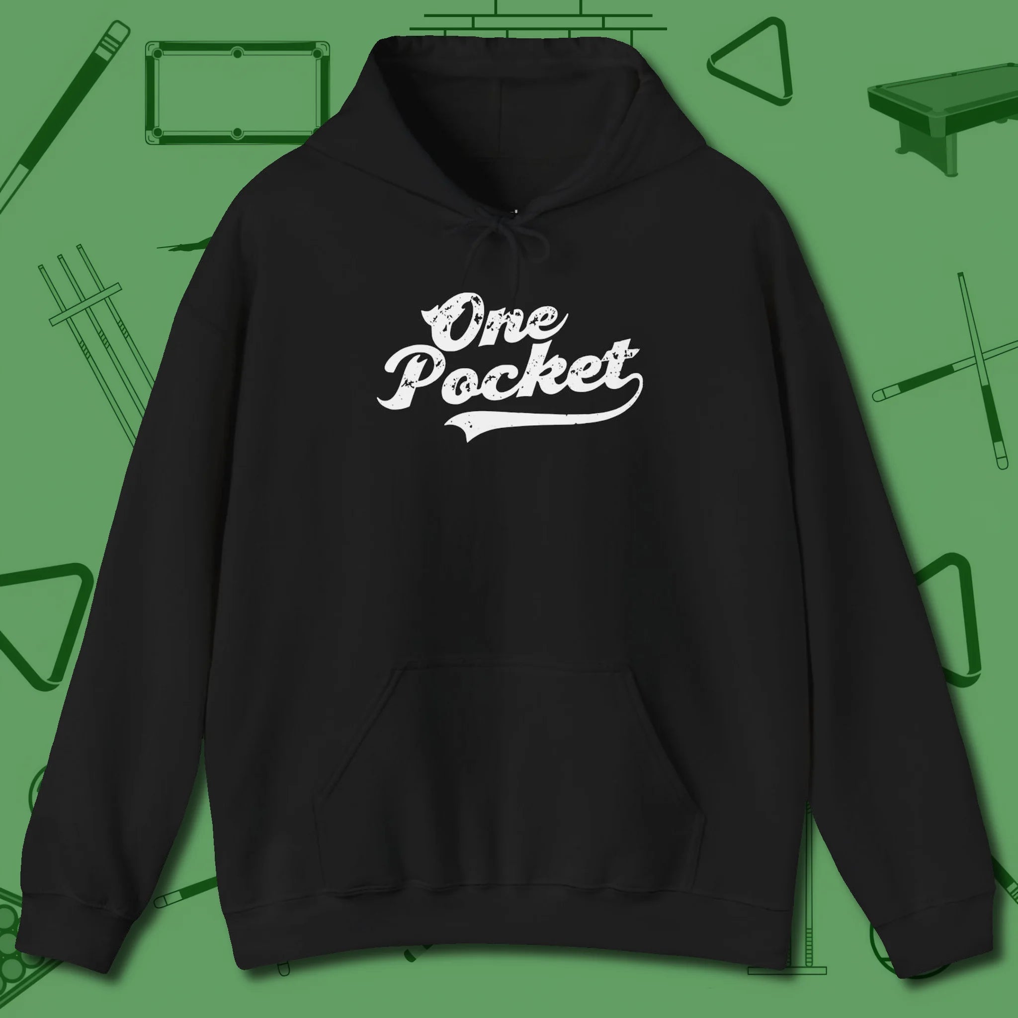 One Pocket Classic Hoodie, front view, in Black look good while calling your pocket