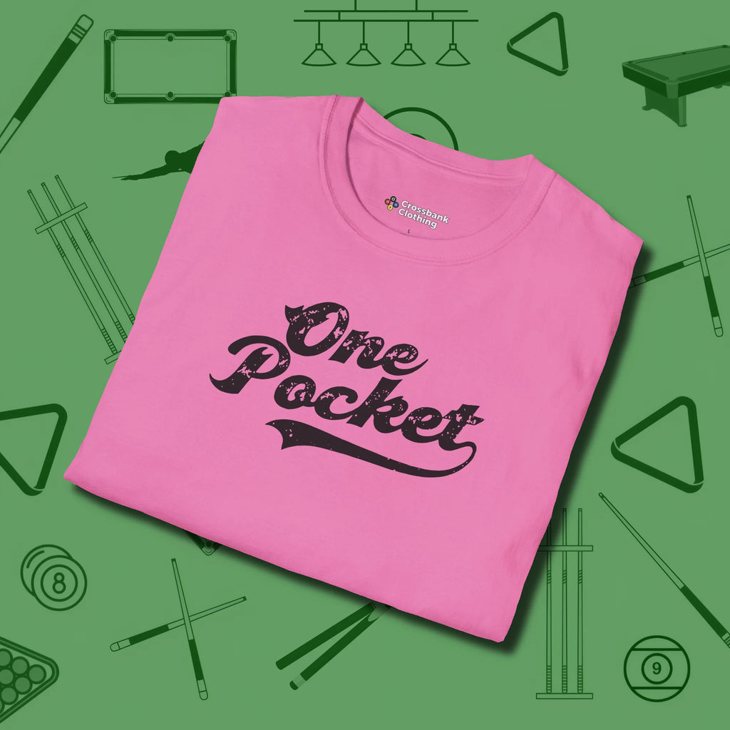 One Pocket Classic T-Shirt, folded view, in Azalea for players who live the game