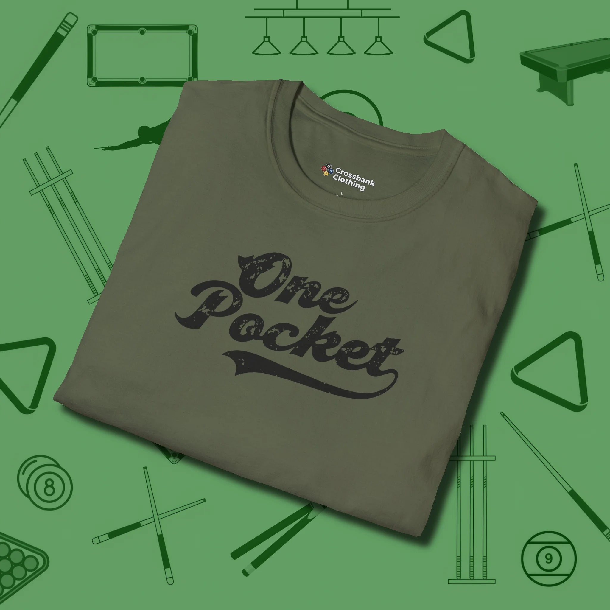 One Pocket Classic T-Shirt, folded view, in Military Green put your best game on display