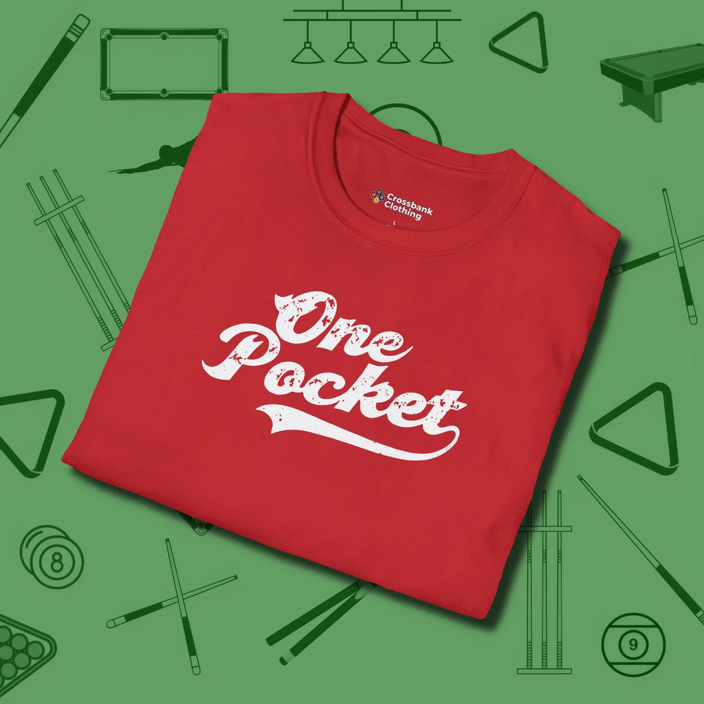 One Pocket Classic T-Shirt, folded view, in Red perfect for players with quiet fire