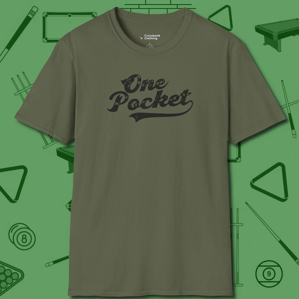 One Pocket Classic T-Shirt, front view, in Military Green what the real shooters wear