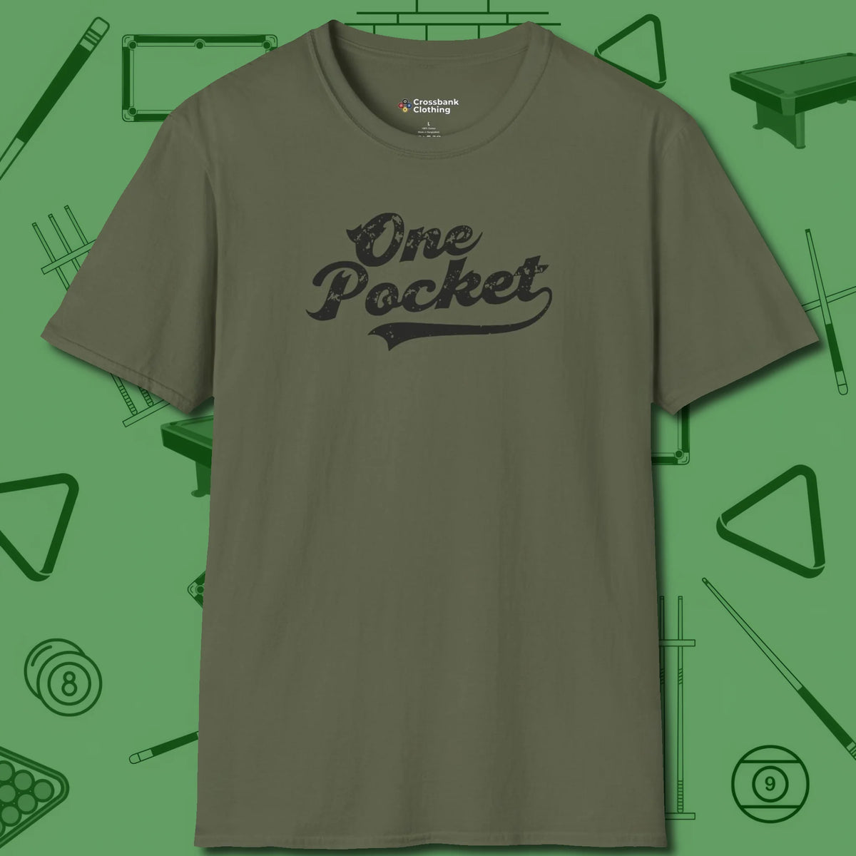 One Pocket Classic T-Shirt, front view, in Military Green what the real shooters wear