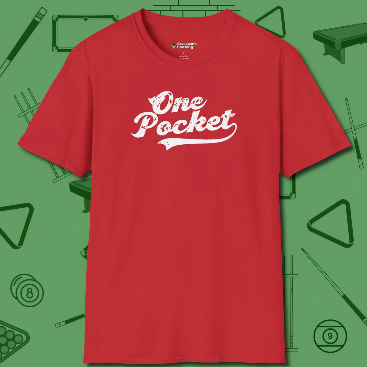 One Pocket Classic T-Shirt, front view, in Red play in style, win in silence