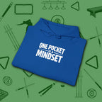 One Pocket Mindset Hoodie, in Royal color, billiards hoodie, folded view