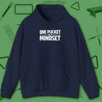 One Pocket Mindset Hoodie, in Navy color, billiards hoodie, front view