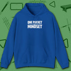 One Pocket Mindset Hoodie, in Royal color, billiards hoodie, front view