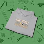 One Pocket Takes Patience Billiards Hoodie, folded view, in Sport Grey what champions wear between racks