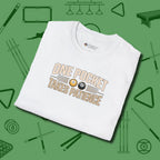 One Pocket Takes Patience Billiards T-Shirt, folded view, in White where style and cue discipline collide