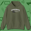 Passionate Billiards Hoodie, front view, in Military Green for hustlers who keep it honest