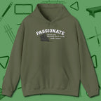 Passionate Billiards Hoodie, front view, in Military Green for hustlers who keep it honest