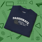 Passionate Billiards T-Shirt, folded view, in Navy poolroom style with tournament attitude