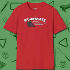 Passionate Billiards T-Shirt, front view, in Red clean lines for dirty minds