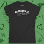 Passionate Billiards Women's Cut Tee, in Black color, pool shirt, front view