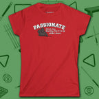Passionate Billiards Women's Cut Tee, in Red color, pool shirt, front view