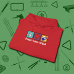 Peace Love Pool Hoodie, in Red color, billiards shirt, folded view