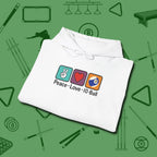 Peace Love Pool Hoodie, in White color, billiards shirt, folded view