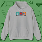 Peace Love Pool Hoodie, in Sport Grey color, billiards shirt, front view