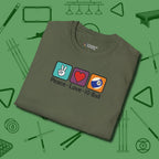 Peace Love Pool T-Shirt, in Military Green color, billiards shirt, folded view