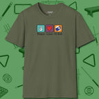 Peace Love Pool T-Shirt, in Military Green color, billiards shirt, front view