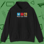 Peace Love Pool Hoodie, in Black color, billiards shirt, front view