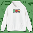 Peace Love Pool Hoodie, in White color, billiards shirt, front view