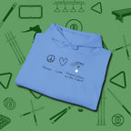 Peace Love And Perfect Shape Hoodie, folded view, in Carolina Blue precise, confident, always in control
