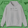 Peace Love And Perfect Shape Hoodie, front view, in Sport Grey confidence stitched in every seam