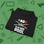 Play More Hoodie, folded view, in Black perfect for players with quiet fire