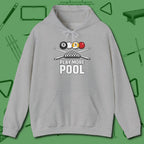 Play More Hoodie, front view, in Sport Grey because the table is your battlefield