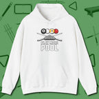 Play More Hoodie, front view, in White subtle drip for serious shooters