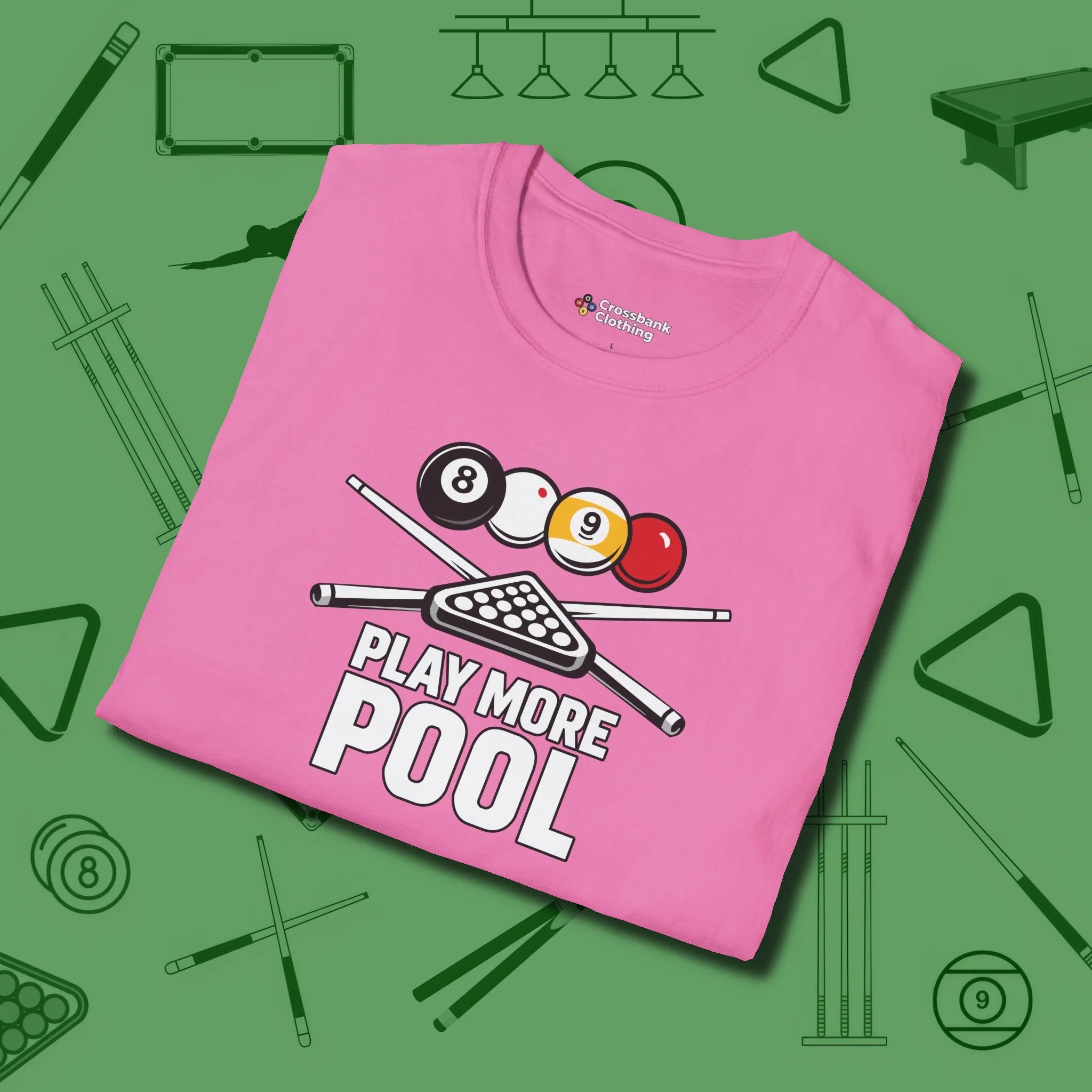 Play More T-Shirt, folded view, in Azalea table-tested, street-approved style