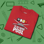 Play More T-Shirt, folded view, in Red subtle drip for serious shooters