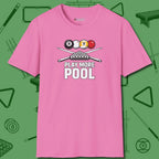 Play More T-Shirt, front view, in Azalea break, run out, turn heads — repeat