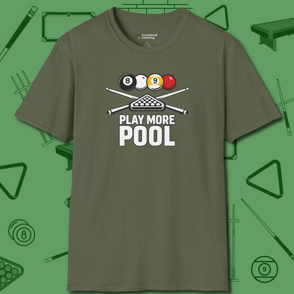 Play More T-Shirt, front view, in Military Green ideal for clean hits and clean fits