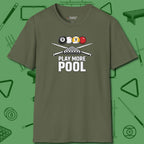 Play More T-Shirt, front view, in Military Green ideal for clean hits and clean fits