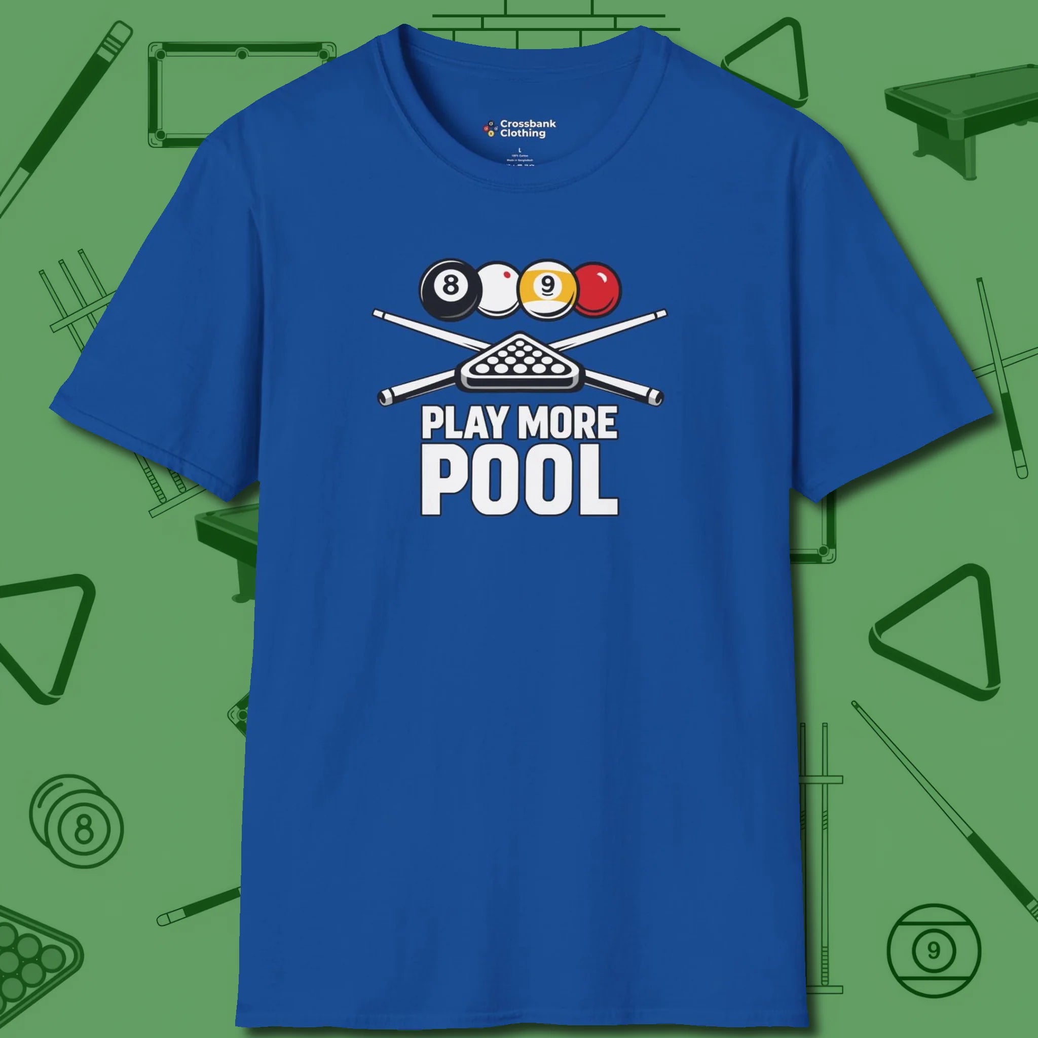 Play More T-Shirt, front view, in Royal designed for dead stroke and deadpan looks