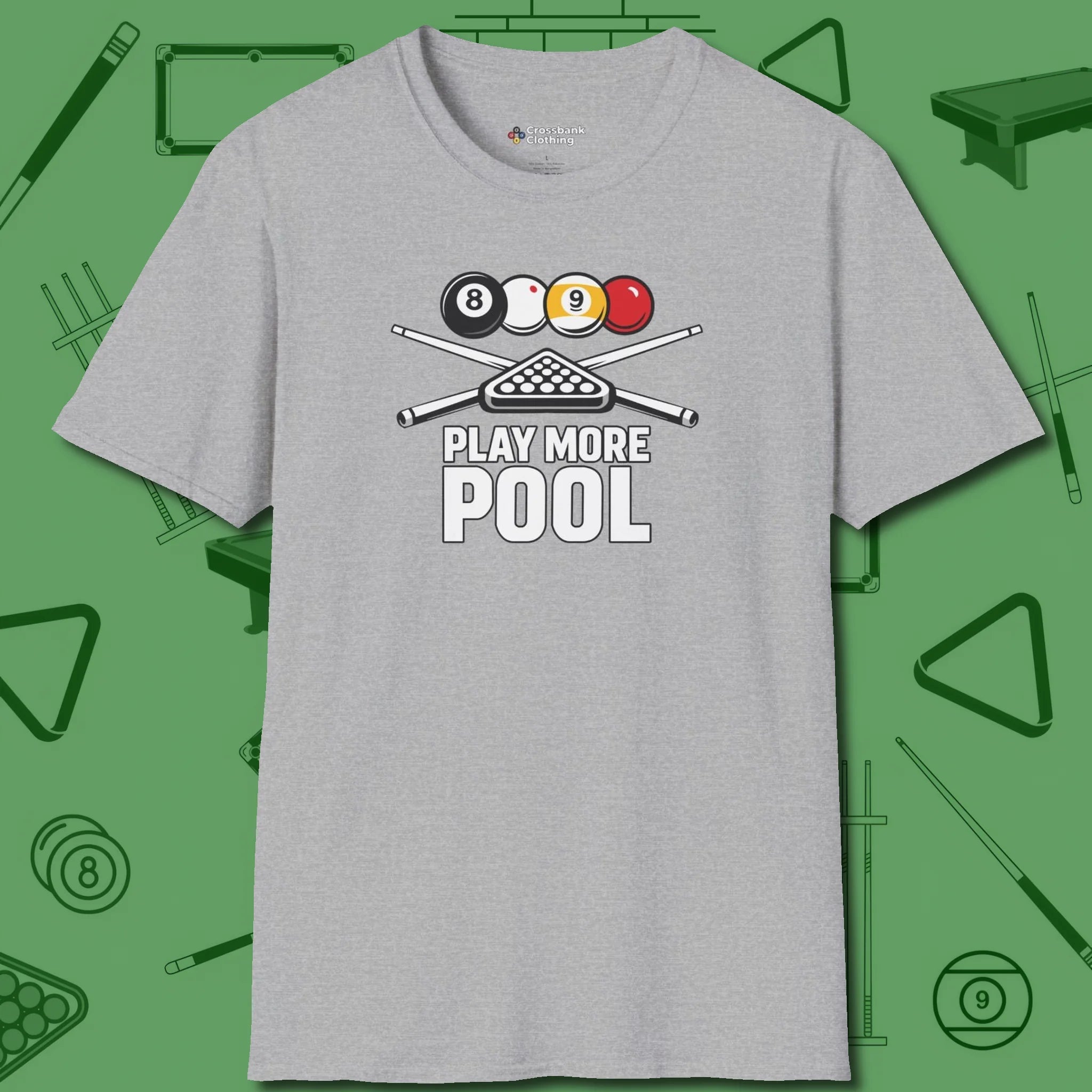 Play More T-Shirt, front view, in Sport Grey because the table is your battlefield
