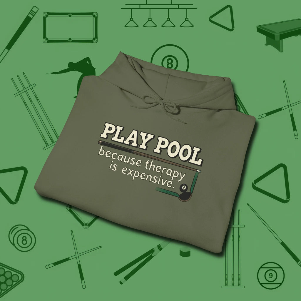 Play Therapy Hoodie, folded view, in Military Green make every shot — and outfit — count