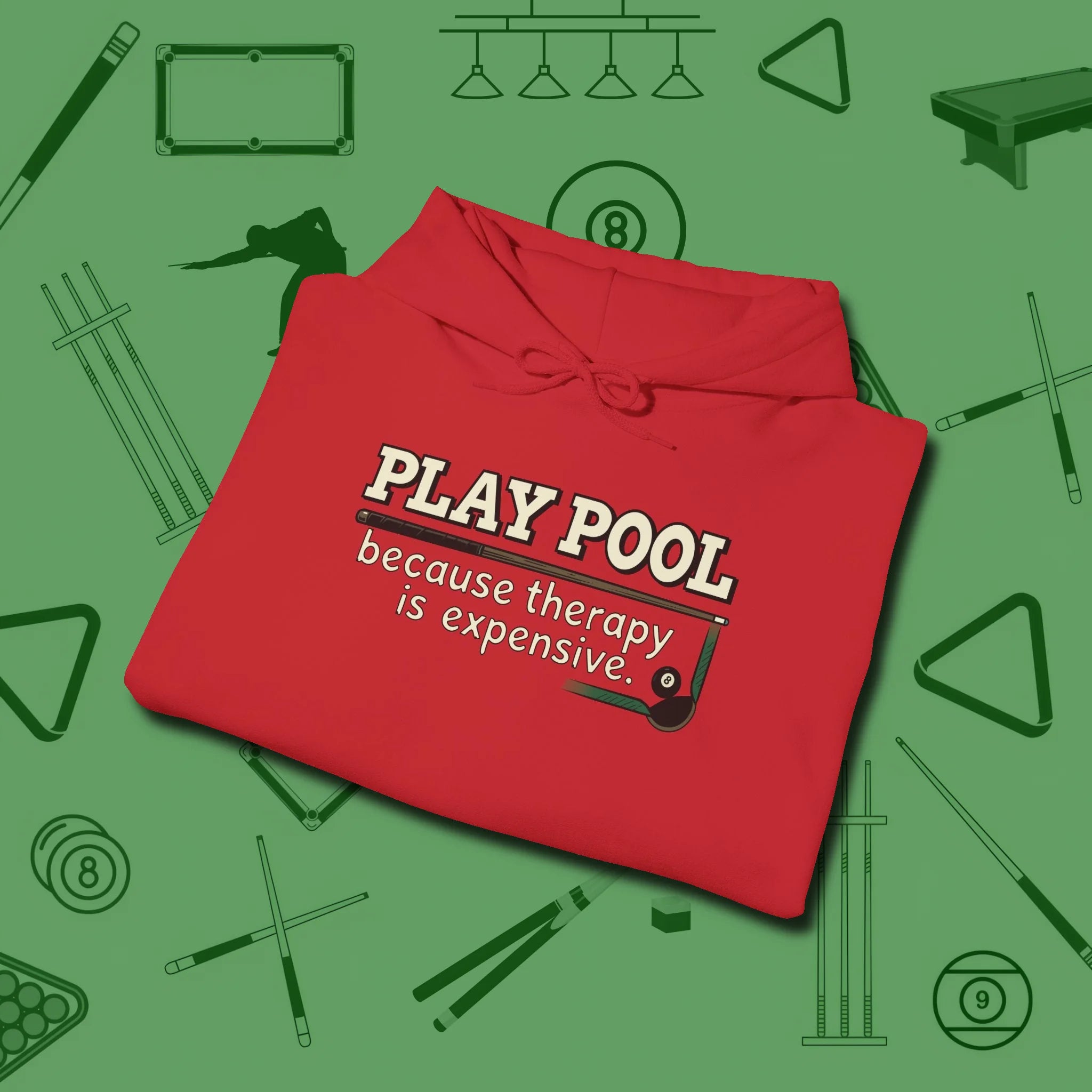 Play Therapy Hoodie, folded view, in Red an extension of your pool persona