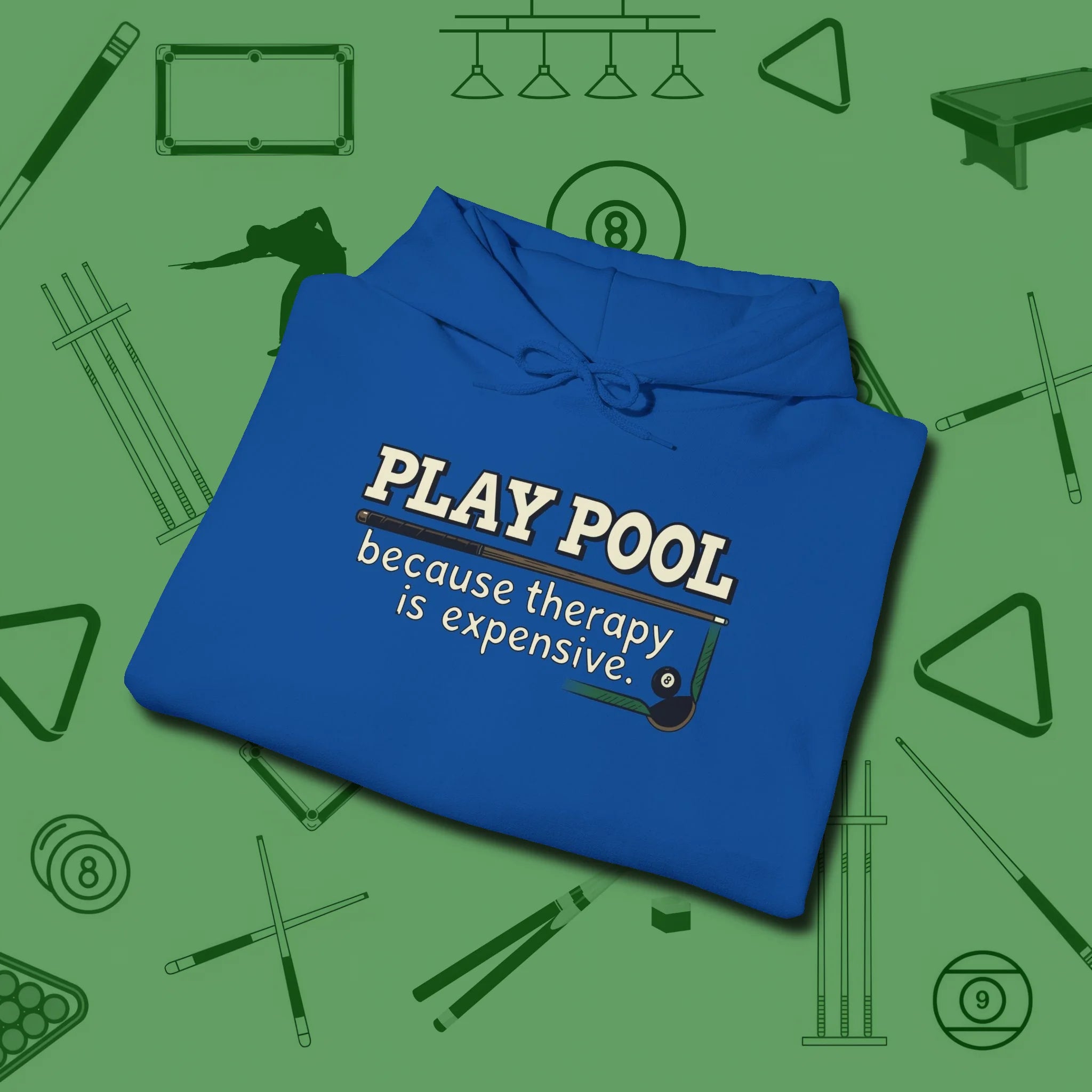 Play Therapy Hoodie, folded view, in Royal earns respect before the first shot
