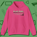 Play Therapy Hoodie, front view, in Heliconia break, run out, turn heads — repeat