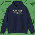 Play Therapy Hoodie, front view, in Navy attitude built for the long haul